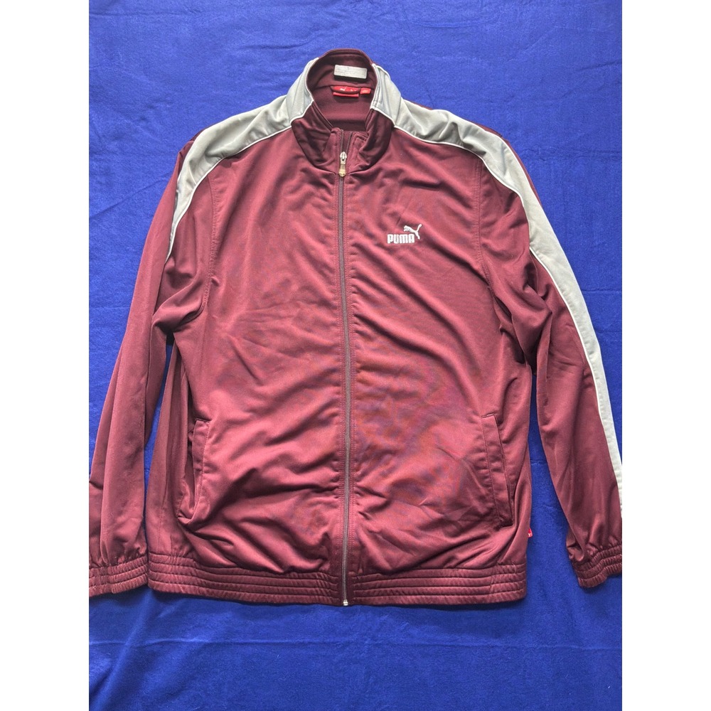 Puma Men's Maroon Track Jacket with White Stripes